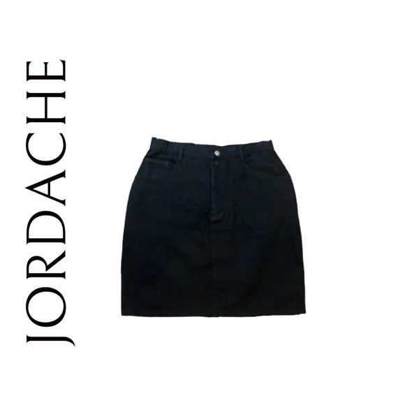 Vintage Jordache Jeans Black Denim Skirt Pockets Zip Short Mini Women’s Size 14